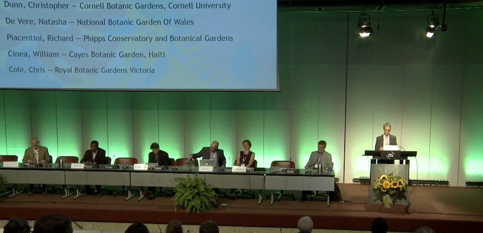 Global Botanic Gardens Congress, Geneva — botanic gardens facing climate change. William Cinéa (Cayes Botanical Garden, Haiti) on the panel.